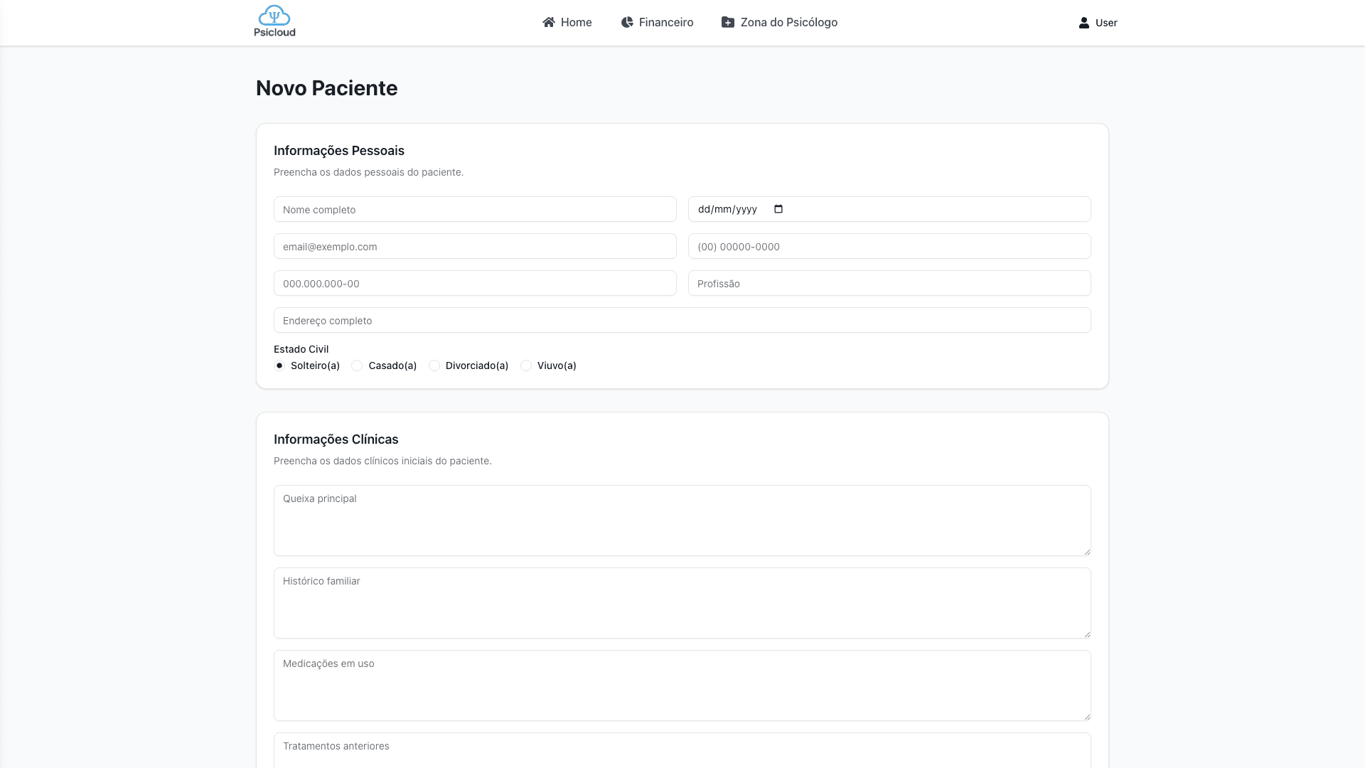 Criação de Paciente