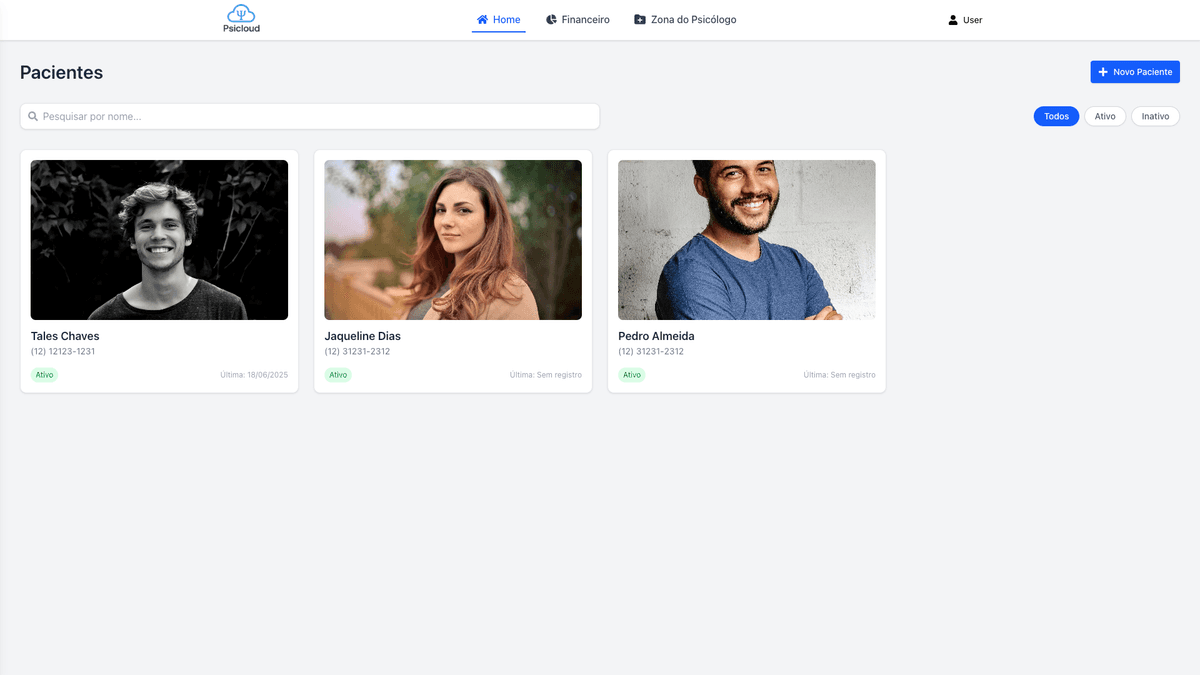 Dashboard do Prontuário PsiCloud